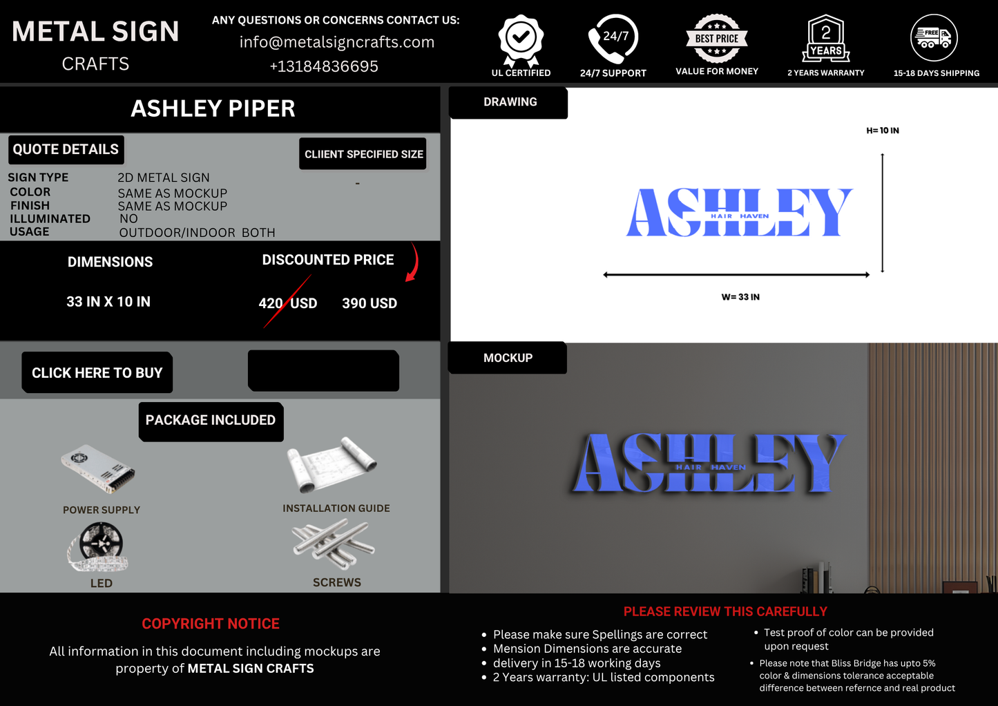 ASHLEY PIPER 2D METAL SIGN