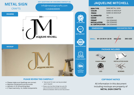 JAQUELINE MITCHELL 5MM METAL SIGN